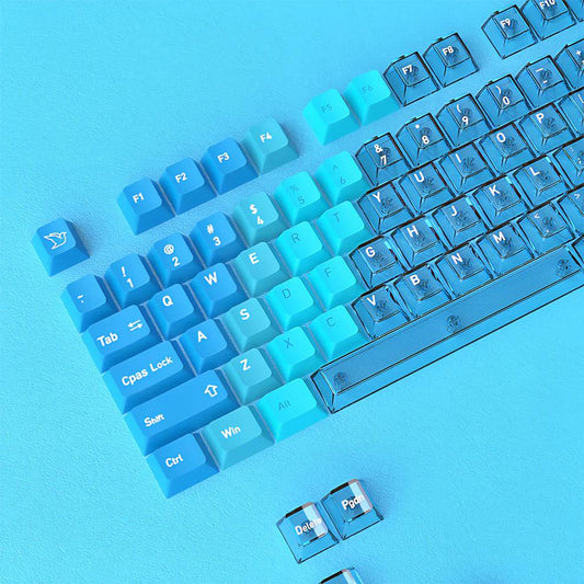 Infinitas Blue Sea Gradient Keycaps Cherry Profile Dye Sub / UV Printing PBT+PC Keycap 154-Key