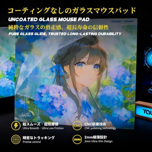 Talongames Ultrapad Nagisa Poron Base AGC Japanese CNC Tempered Glass Gaming Mousepad Kaca (Hybrid-Control)