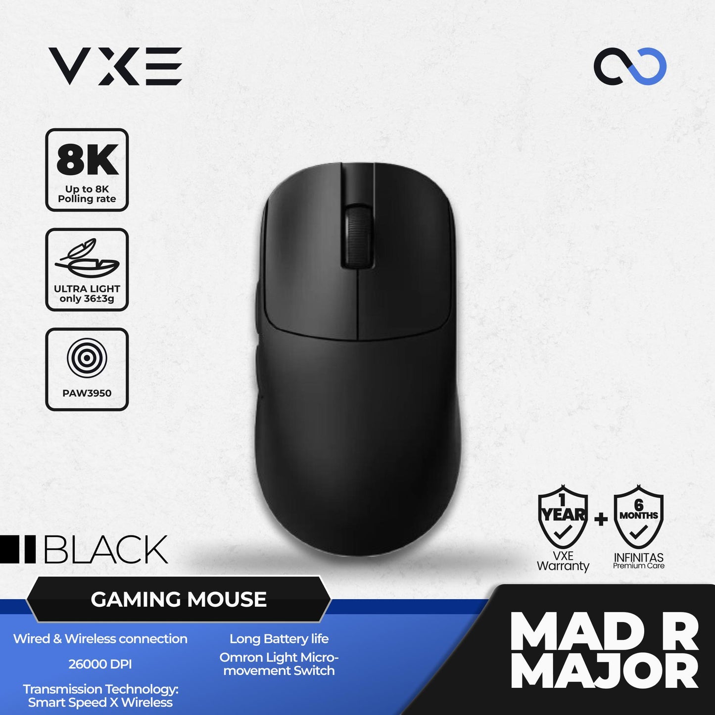 VGN VXE MAD R MAJOR 8K Wireless Light Weight Gaming Mouse