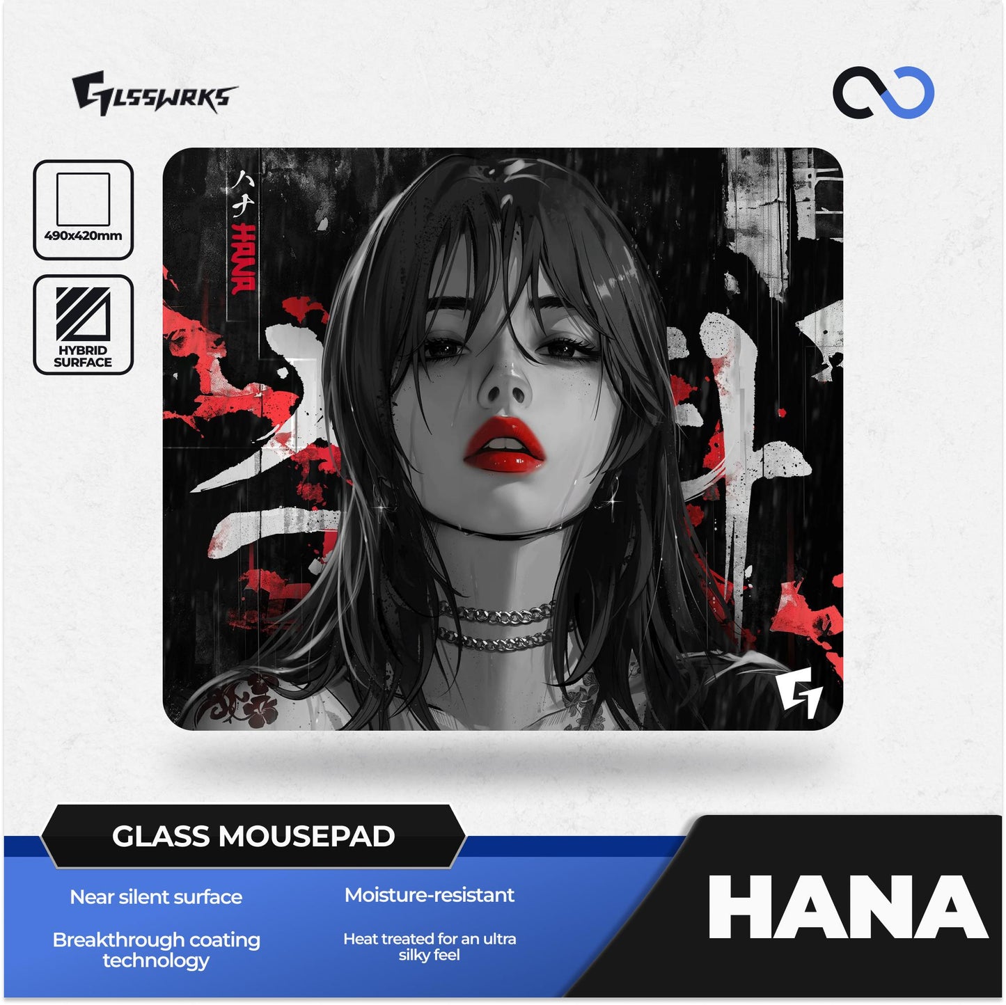 GLSSWRKS HANA Glass Gaming Mousepad Kaca (Hybrid-Control)