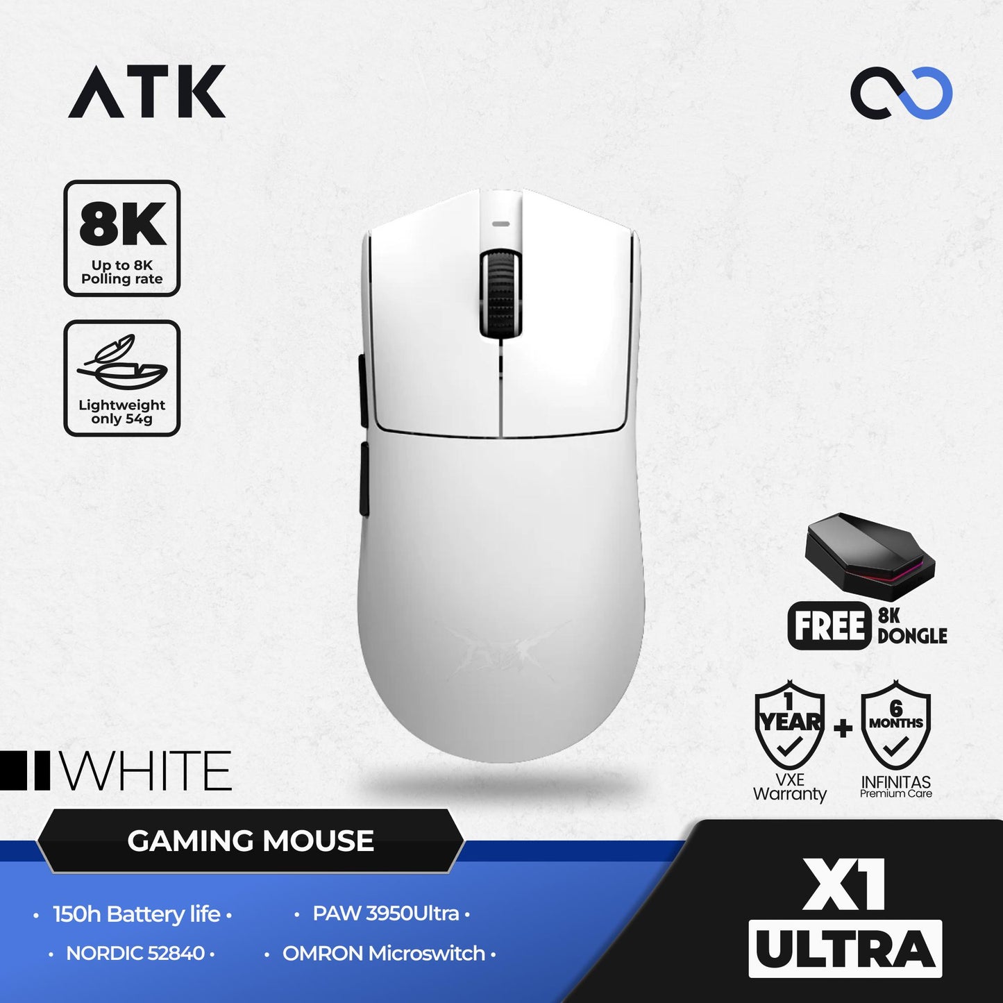ATK X1 Ultimate Blazing Sky 8K Wireless Light Weight 3950 Ultra Gaming Mouse Viper V3 Shape