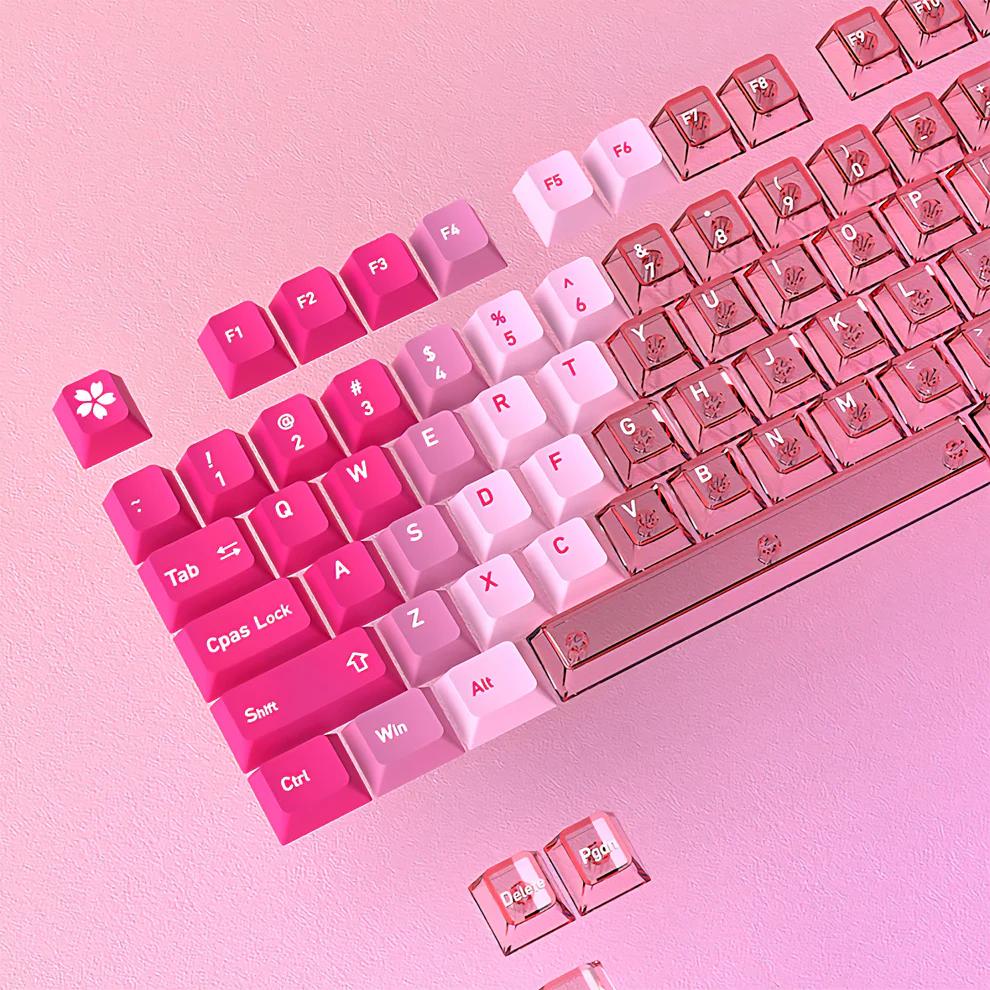 Infinitas Peach Powder Gradient Keycaps Cherry Profile Dye Sub / UV Printing PBT+PC Keycap 154-Key