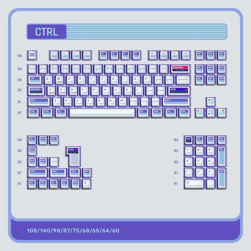 Keytok CTRL Purple Keycaps KOL Profile Dye sub Printed PBT+PC Keycap 121-Keys
