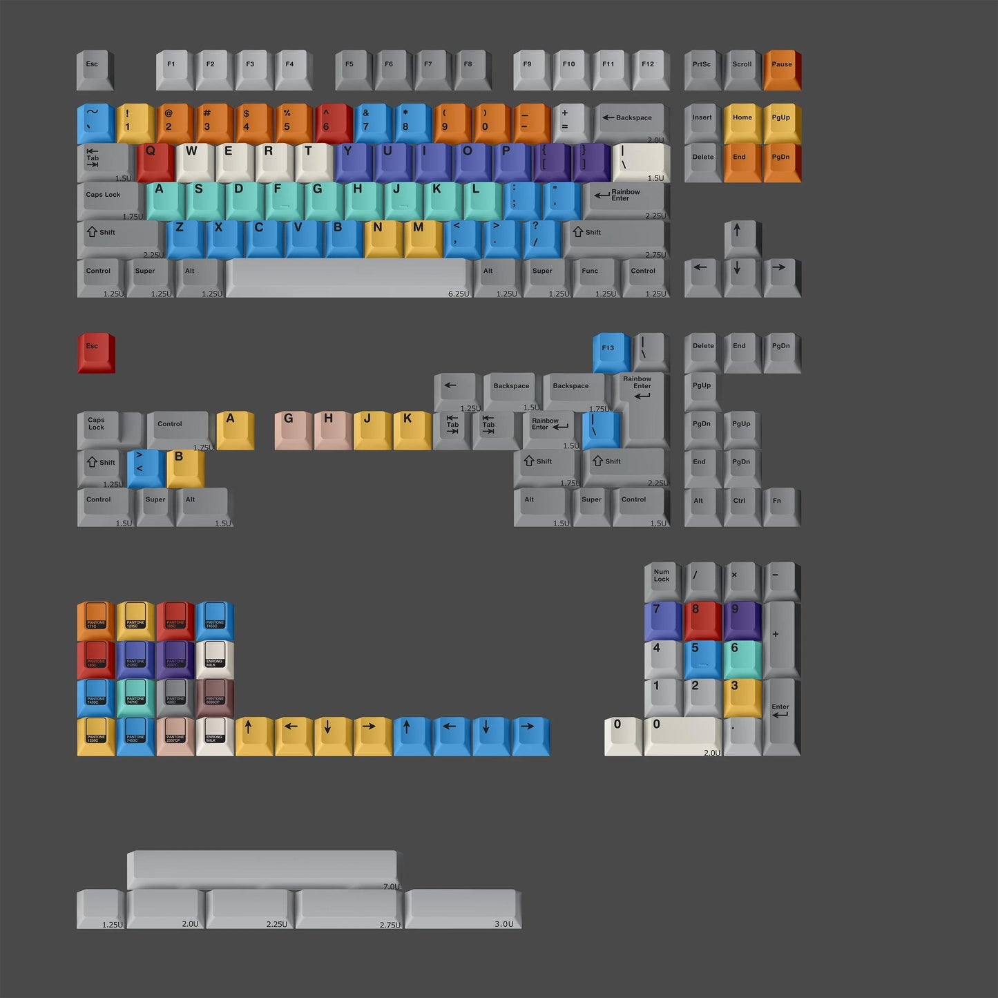 FBB Retro Rainbow Keycaps Cherry Profile Dye sub PBT Keycap 179-Keys