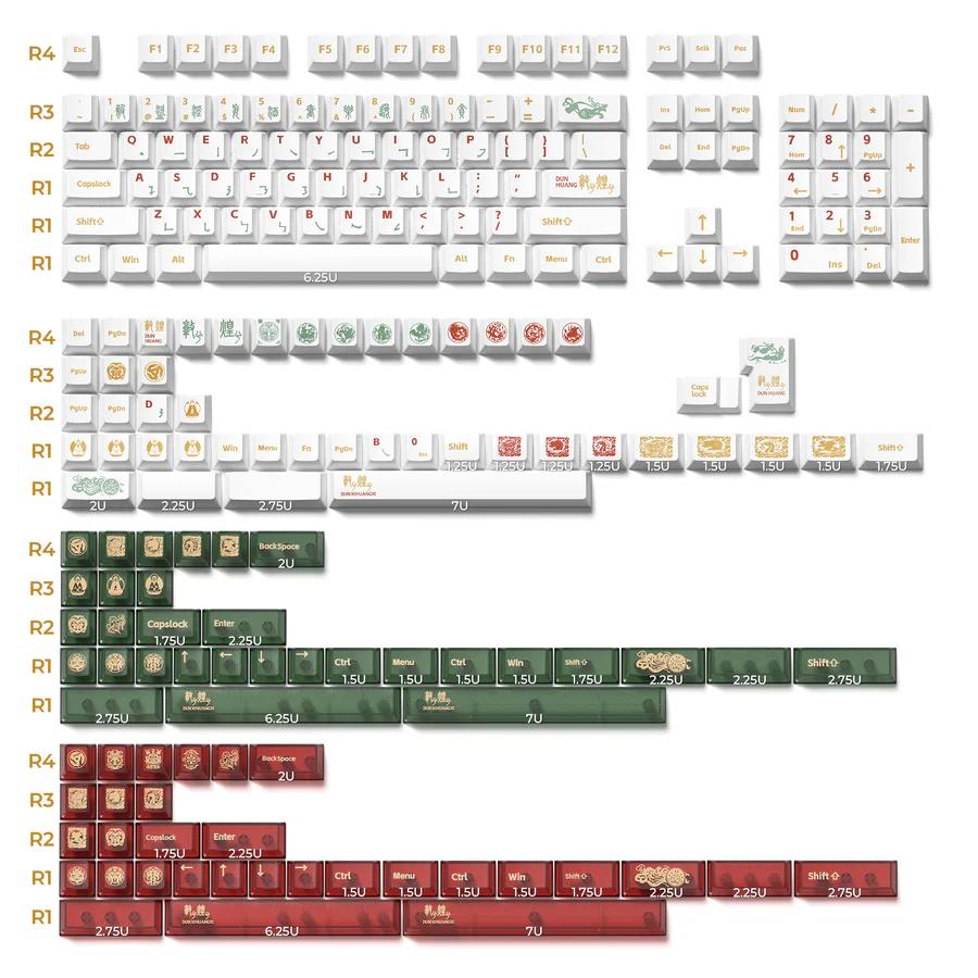 XVX Dun Huang Keycaps Cherry Profile Dye sub PBT+PC Keycap 212-Keys