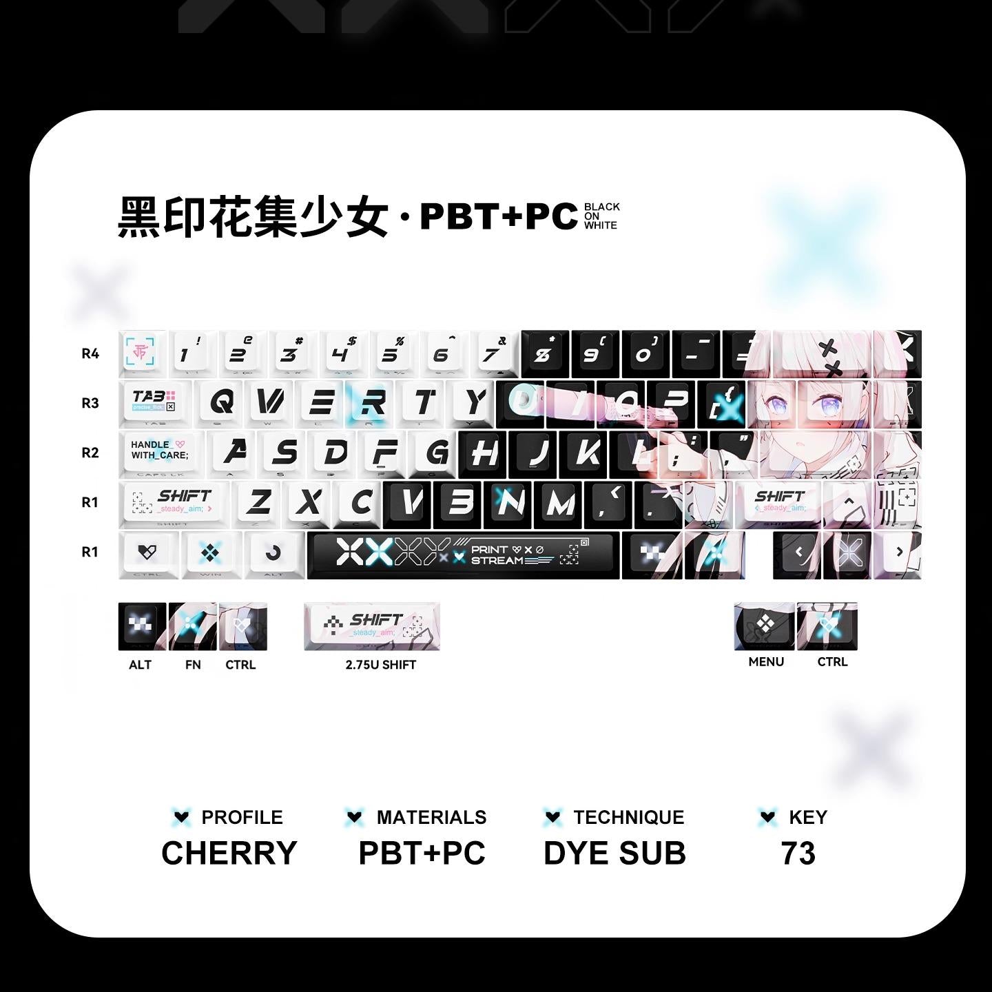 Titan Nation Print Stream Anime Keycaps Cherry Profile Dye Sub+UV Screen Print PBT_PC Keycap 73-Keys