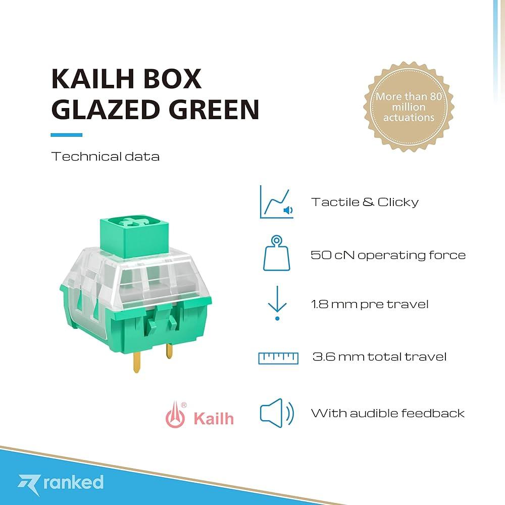 Kailh Box Glazed Green Pre-Lubed mechanical keyboard switch (Clicky)