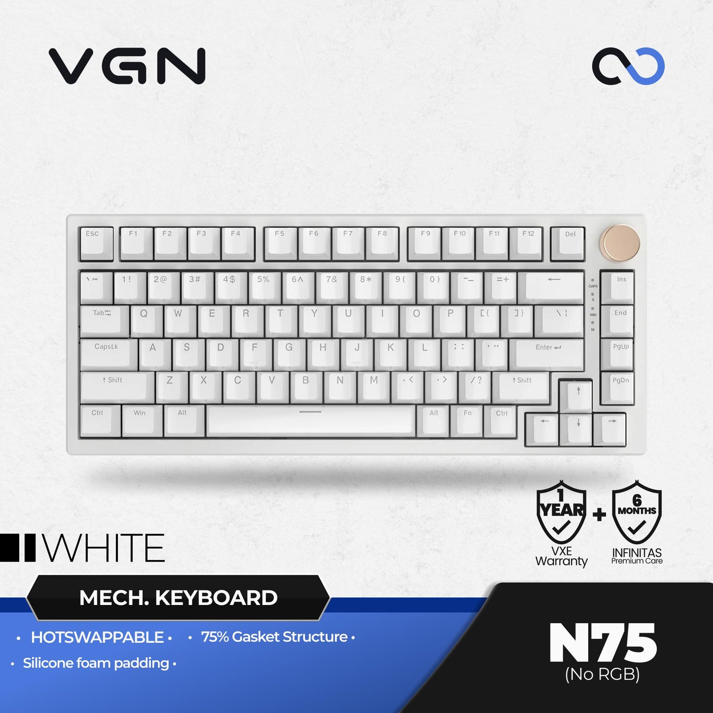VGN N75 / N-75 NON-RGB Hotswap Gasket Mount 75% Mechanical Keyboard
