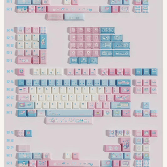 Soulcat Meow Meow Cat Theme Keycaps Cherry Profile Dye-sub+UV-Print PBT+PC Keycap 167-Keys