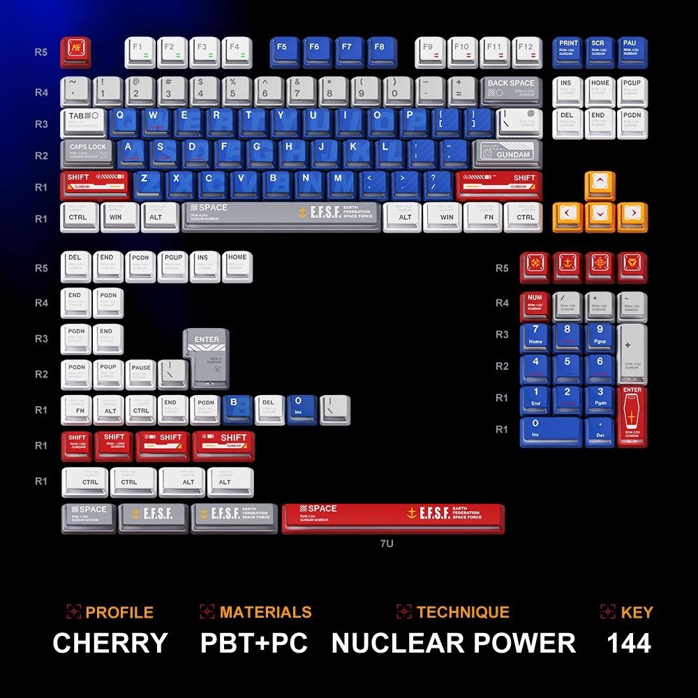 Titan Nation Gundam V2 Anime Keycaps Nuclear Power Profile Dye Sub PBT+PC Keycap 144-Keys