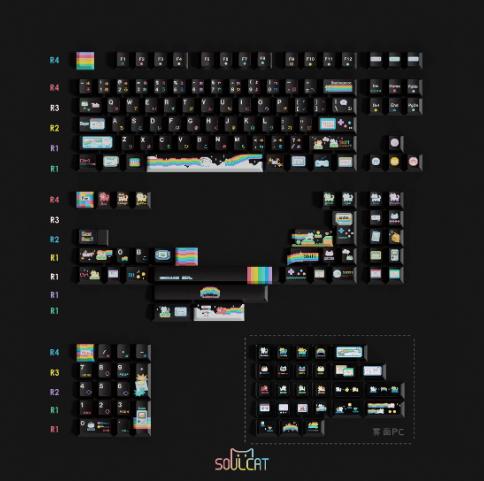 Soulcat Rainbow Meow Meow Cat Theme Keycaps Cherry Profile Dye-sub+UV-Print PBT+PC Keycap 167-Keys