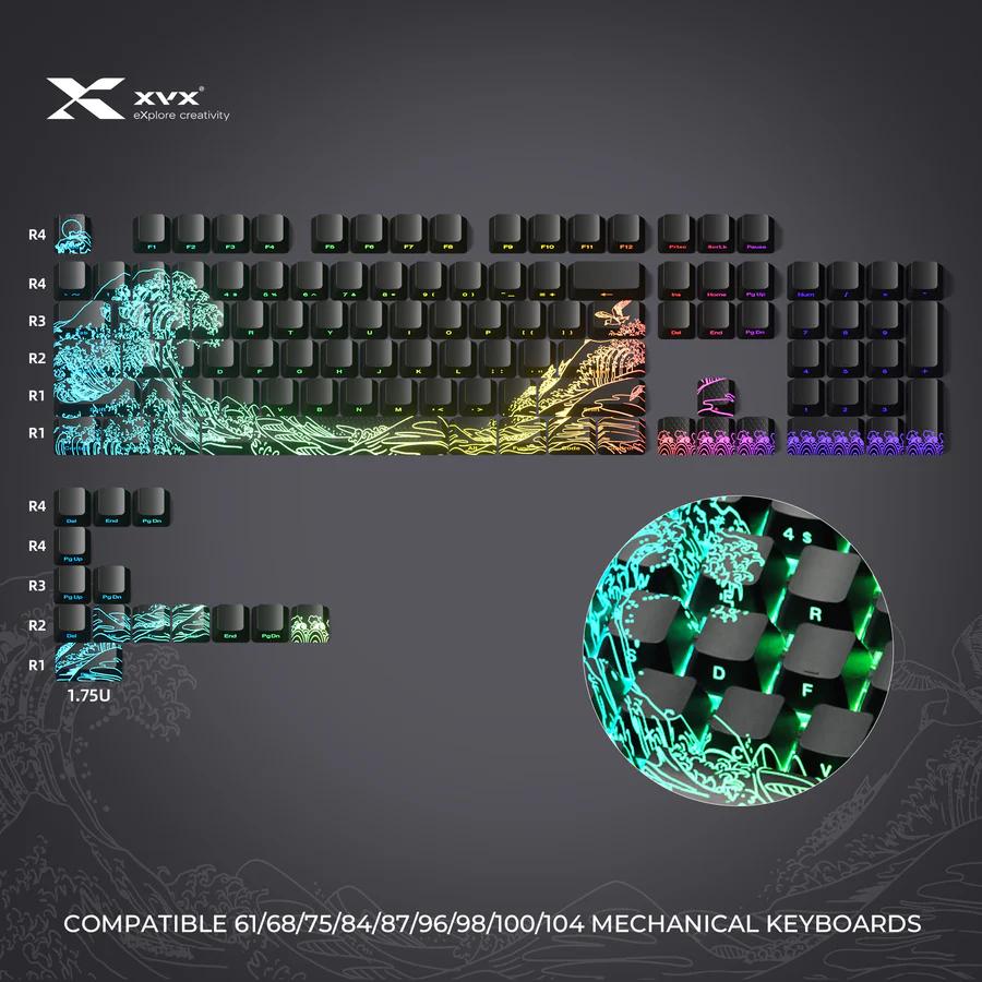 XVX Kanagawa Wave V2 Keycaps OEM Profile IMD-Tech Shine Through PBT Keycap 118-Keys