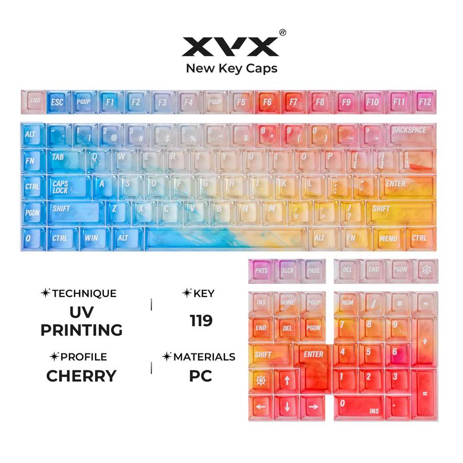 XVX Aurora Keycaps Cherry Profile UV-Print Shine Through PC Keycap 119-Keys