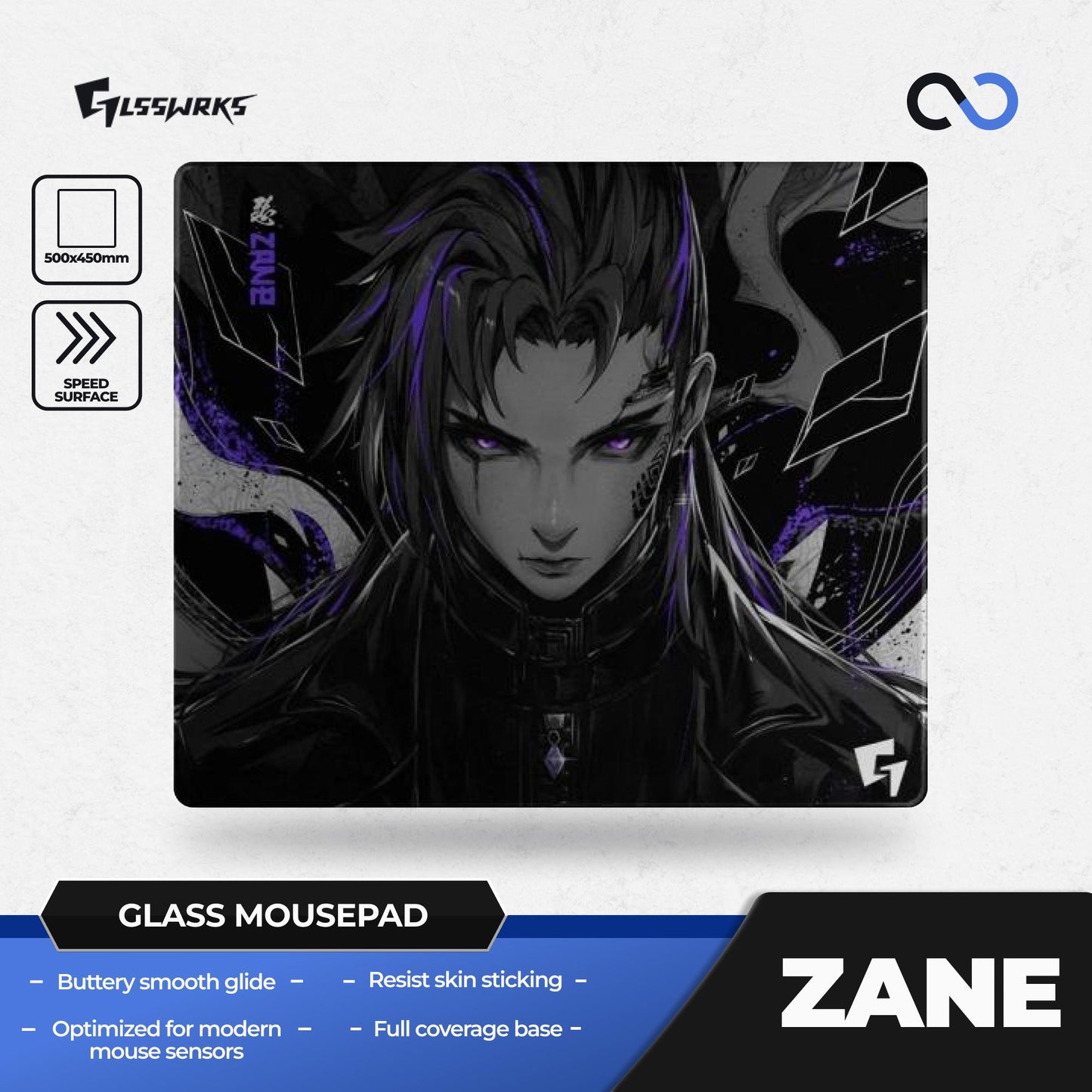 GLSSWRKS Zane Silicone Base COATED Japanese Glanova Tempered Glass Gaming Mousepad Kaca (Speed)