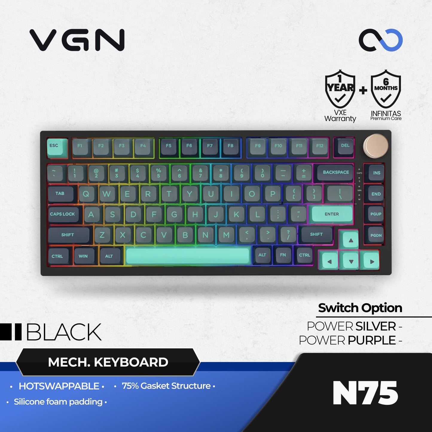 VGN N75 / N-75 PRO Hotswap Gasket Wireless 75% Mechanical Keyboard
