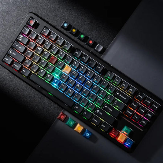 XVX Frost Retro Dark Light R2 / Soft Blue Red Jade Keycaps Cherry Profile Double Shot + UV Print Shine Through PBT + PC Keycap 142-Keys