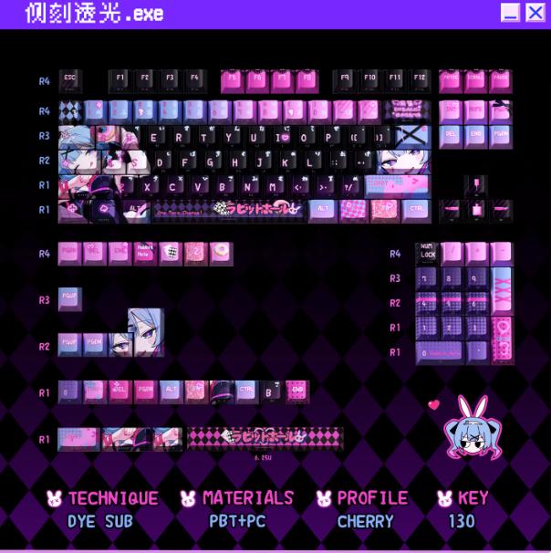 Titan Nation Hatsune Miku Rabbit Hole Anime Keycaps Cherry Profile Dyesub PBT Keycap 130-Keys