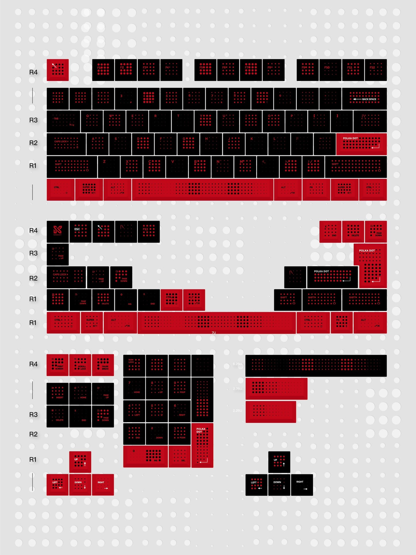 Sinokeys Polka Dot Red Keycaps Cherry Profile UV-Print PC Keycap 142-Keys