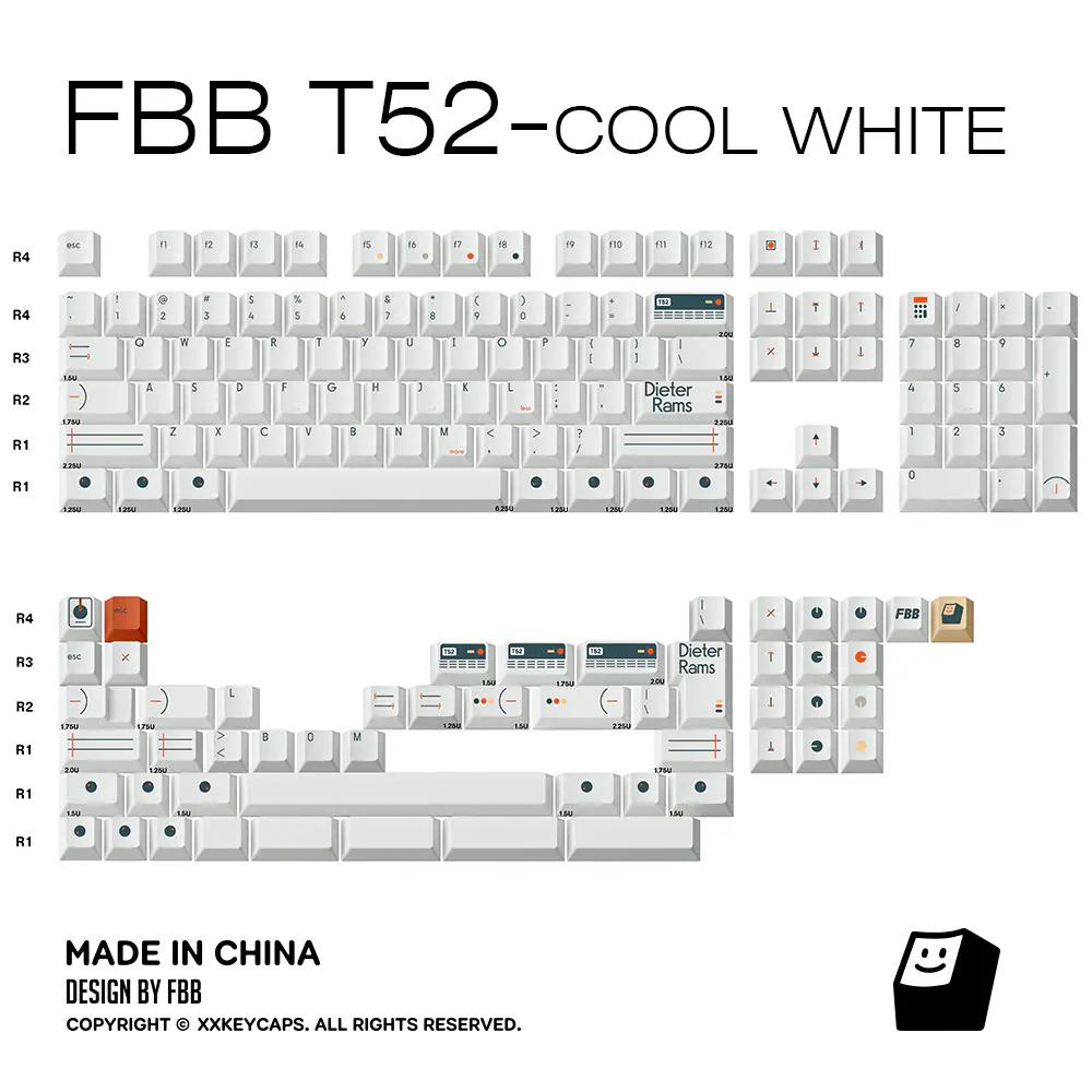 FBB T52-Cool White Keycaps Cherry Profile Dye sub PBT Keycap 171-Keys