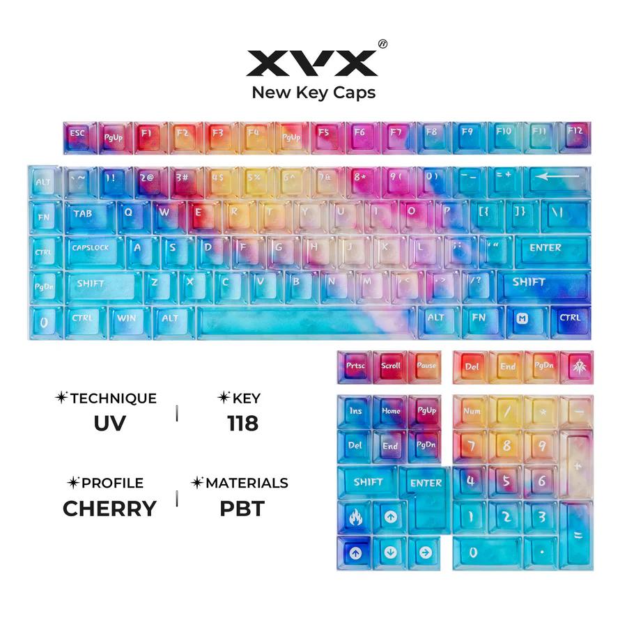 XVX Sky Glow Keycaps Cherry Profile UV-Print Shine Through PC Keycap 119-Keys