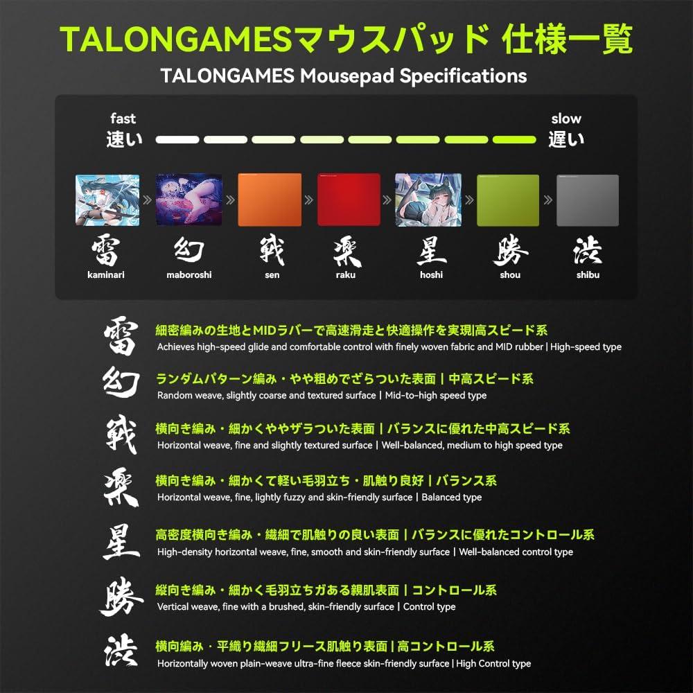 TALONGAMES Kaminari Soft Rubber Base Anime Gaming Mousepad (Speed) Artisan Raiden Feel