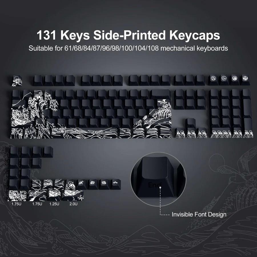 XVX Black Kanagawa Wave Keycaps Cherry Profile Dye sub Shine Through PBT Keycap 131-Keys
