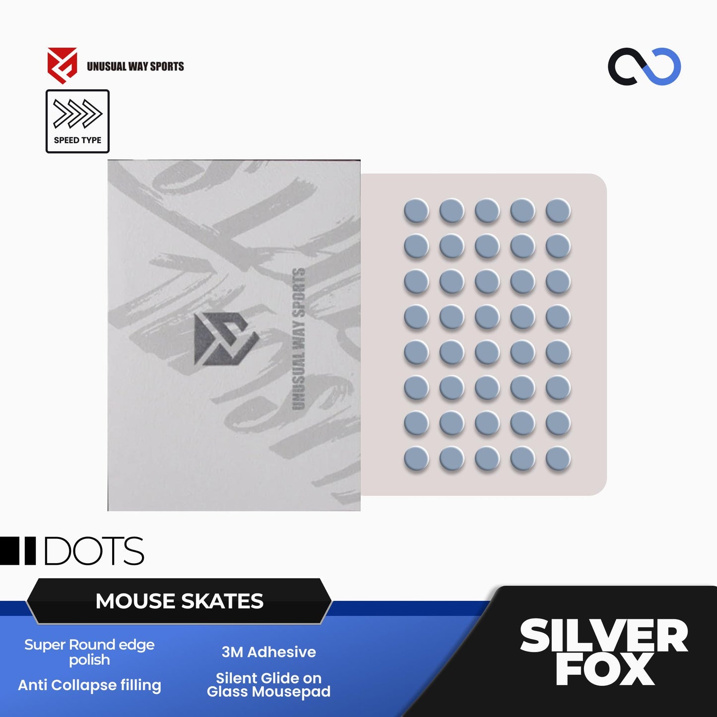 Unusual Way Sports Silver Fox Dots Universal Mouse Feet / Mouse Skate PTFE (Speed)