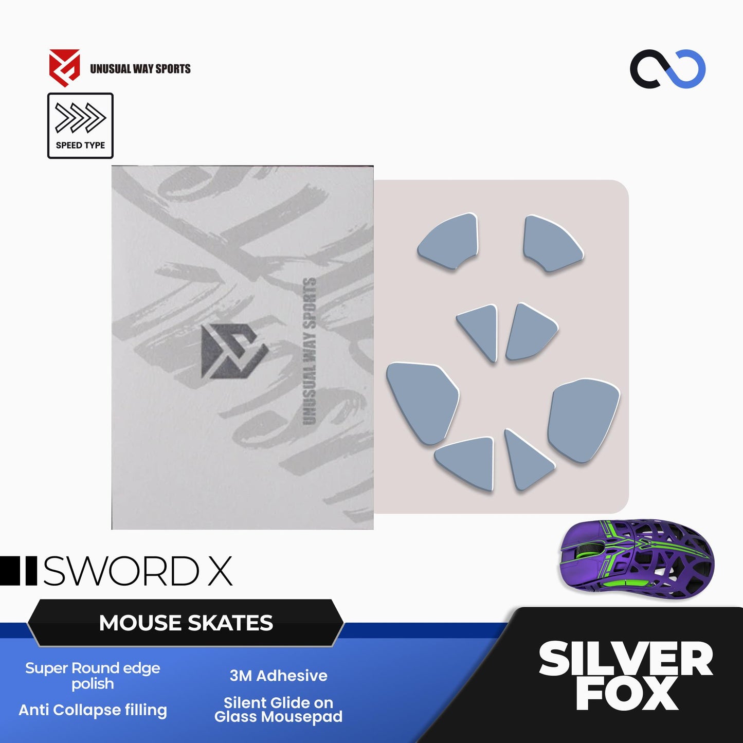 Unusual Way Sports Silver Fox WLMouse Sword X Mouse Feet / Mouse Skate PTFE (Speed)