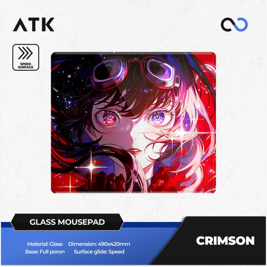 ATK Crimson Poron Base NON-COATED Gaming Glass Mousepad Kaca (Speed)