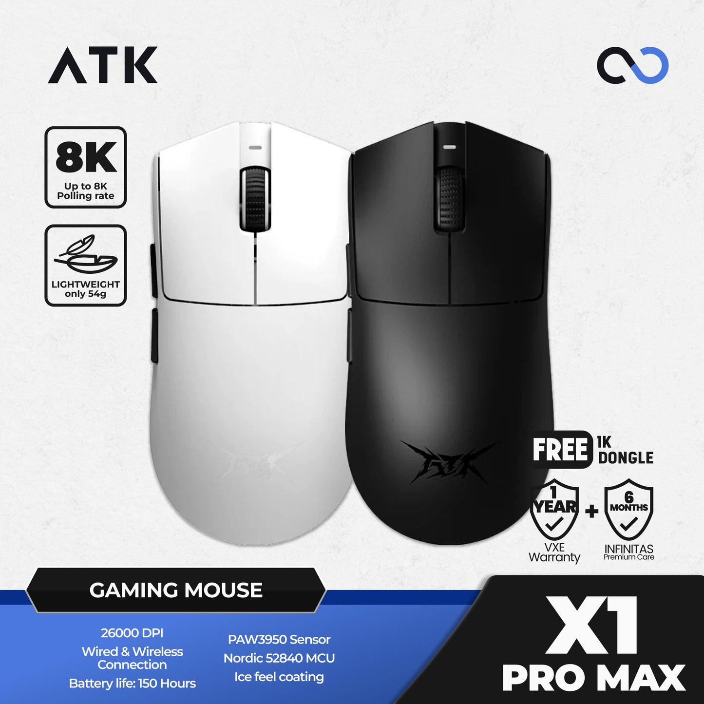 ATK X1 PRO MAX Blazing Sky 8K Wireless Light Weight Gaming Mouse