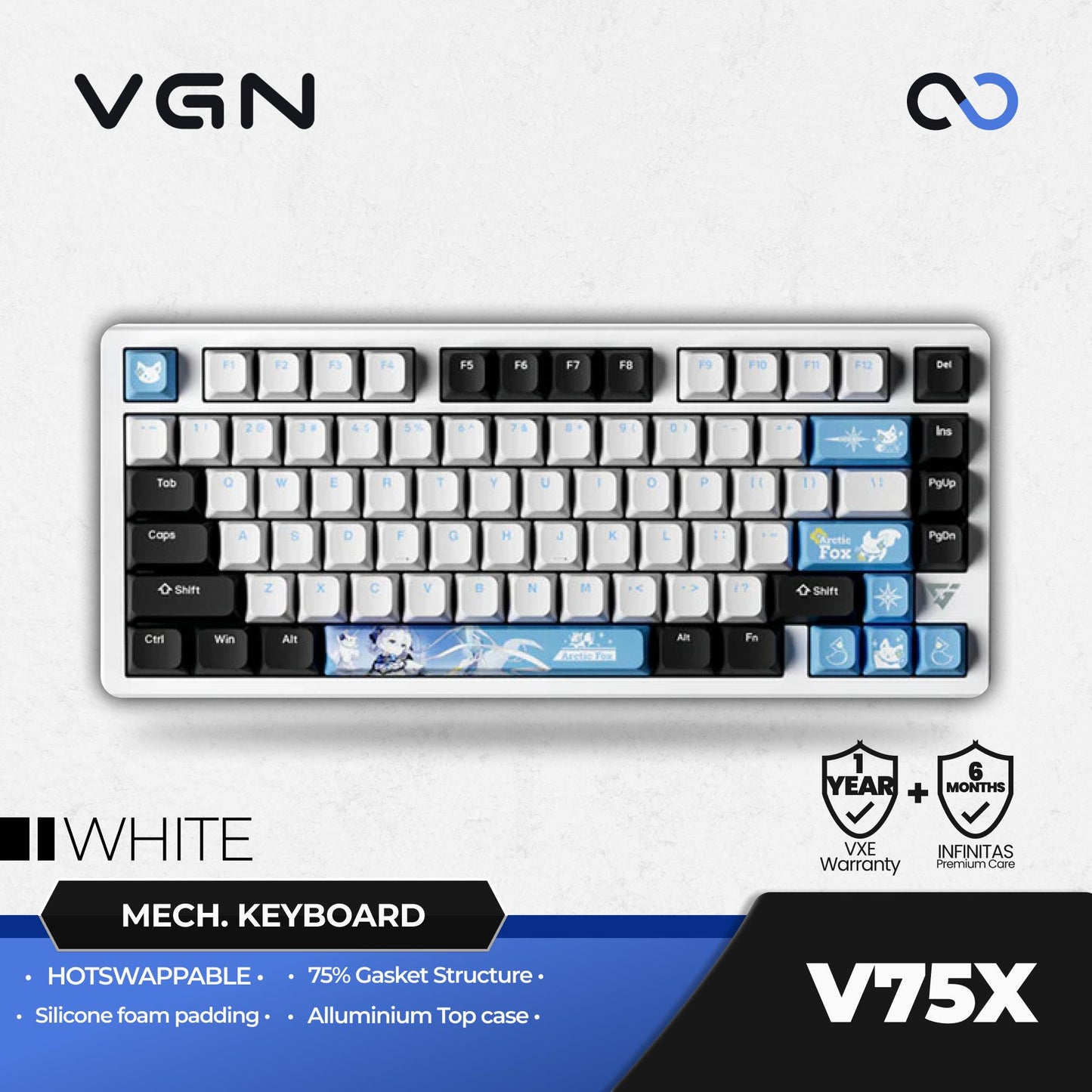 VGN VXE ATK V75X / V-75X Hotswap Gasket Mount 75% Alu Mechanical Keyboard