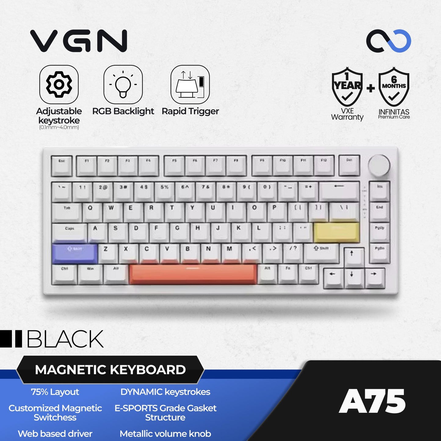 VGN A75 Hall Effect 75% Gasket Mount Keyboard Knob Rapid Trigger Wooting