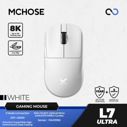 MCHOSE L7 Ultra 8K Wireless Ultra Light Weight PAW3950 Gaming Mouse X2 Shape