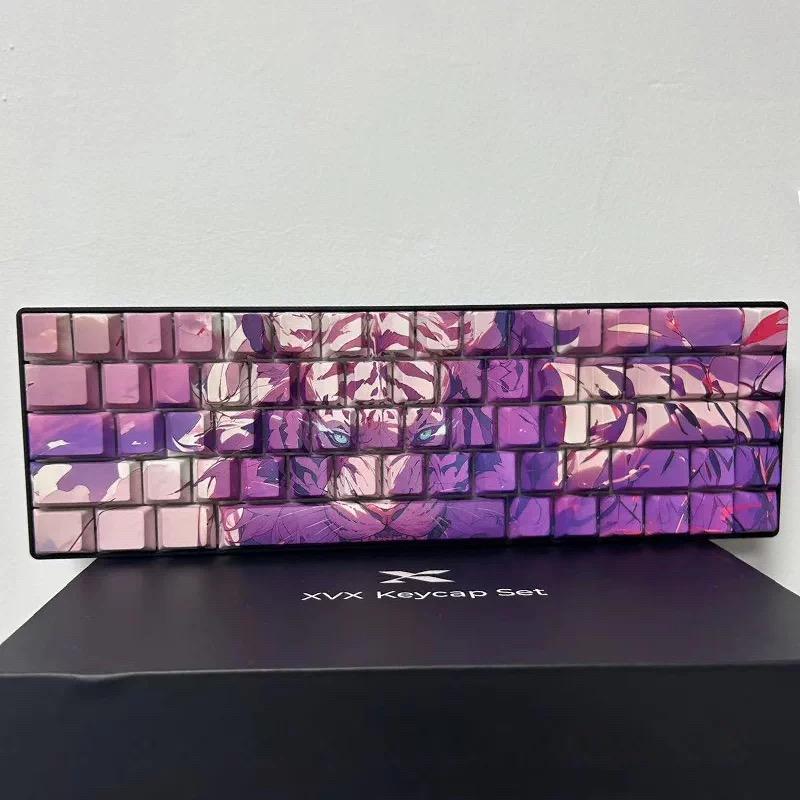 XVX Purple Tiger Theme Keycaps Cherry Profile Dye sub Shine Through PBT Keycap 134-Keys
