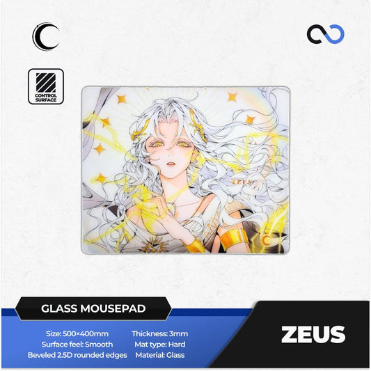 Crescent Zeus Silicone Base NON-COATED Tempered Glass Gaming Mousepad Kaca (Control)