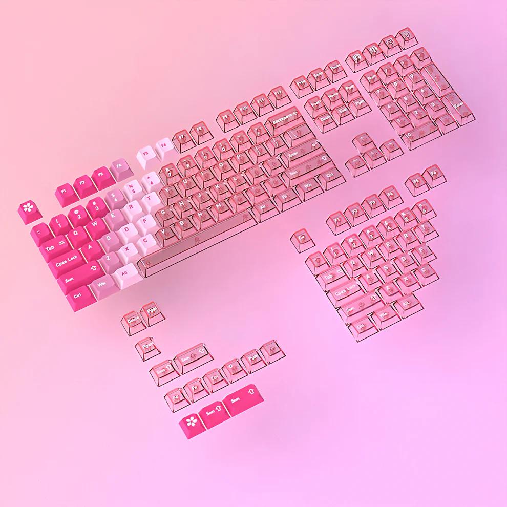Infinitas Peach Powder Gradient Keycaps Cherry Profile Dye Sub / UV Printing PBT+PC Keycap 154-Key