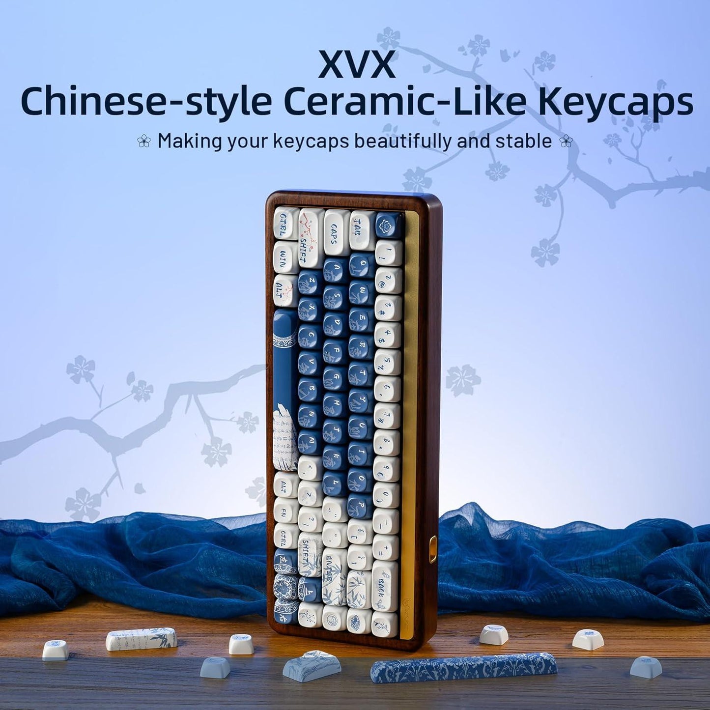 XVX Qinghua Porcelain Blue Ceramic Coated Keycaps MOA Profile Dye sub PBT Keycap 140-Keys