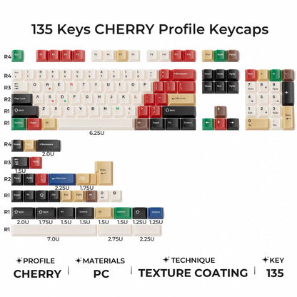 XVX Frost Mixed Retro 100 / Soft White Jade Keycaps Cherry Profile Double Shot + UV Spray Shine Through PBT+PC Keycap 135-Keys