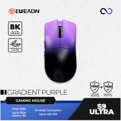 EWEADN S9 PRO 8K Wireless Light Weight PAW3395 Gaming Mouse Viper V3 Shape