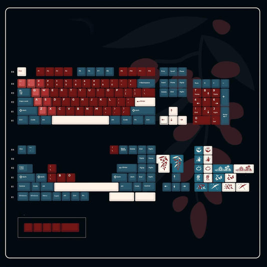 XVX Frost Red Bean / Soft Red Blue Jade Keycaps Cherry Profile Double Shot + UV Print Shine Through PBT + PC Keycap 142-Keys
