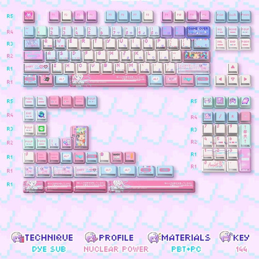 Titan Nation Needy Girl Overdose / K-Angel Ame Chan Keycaps Nuclear Power Profile Dye Sub PBT+PC Keycap 144-Keys