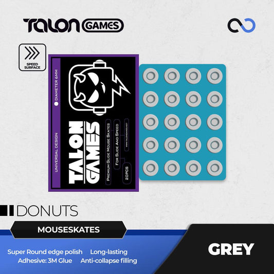 TALONGAMES Grey Donuts Universal Mouse Feet / Mouse Skate PTFE for Cloth Mouse pad (Speed)