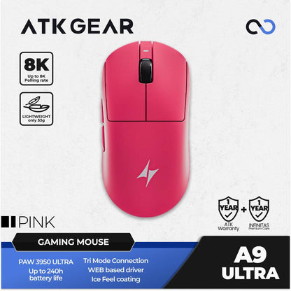 ATK A9 ULTRA 8K Wireless Light Weight PAW3950Ultra Gaming Mouse GPX shape