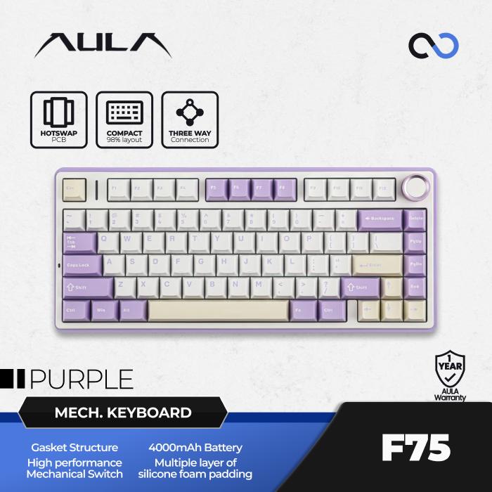 AULA F75 PBT Wireless Gasket Hotswap 75% Mechanical Keyboard with Knob Bluetooth / 2.4ghz / Wired