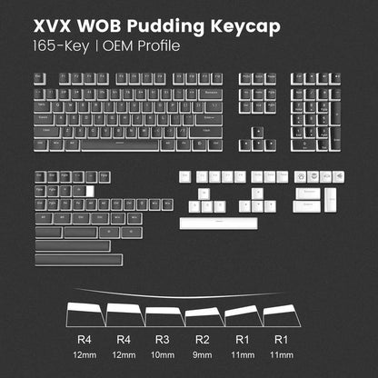 XVX White On Black / WOB Pudding Keycaps OEM Profile Double Shot Shine Through PBT Keycap 165-Keys
