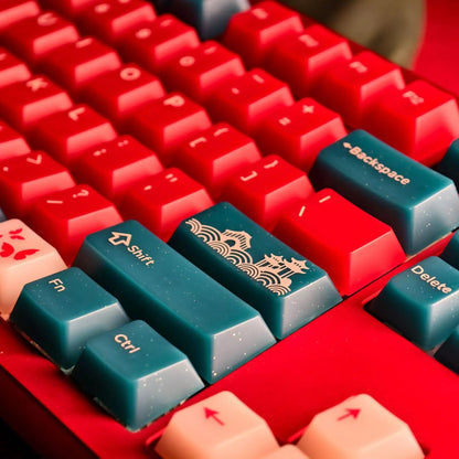 XVX Frost Red Bean / Soft Red Blue Jade Keycaps Cherry Profile Double Shot + UV Print Shine Through PBT + PC Keycap 142-Keys