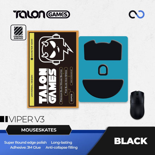 TALONGAMES Black Razer Viper V3 Pro Mouse Feet / Mouse Skate UPE for Cloth Mouse pad (Control)
