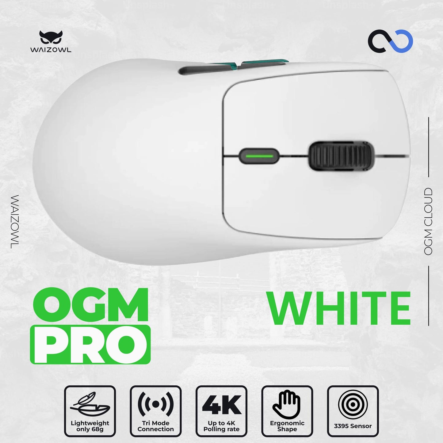 Waizowl OGM Pro 4K Three Mode Wireless Lightweight Gaming mouse