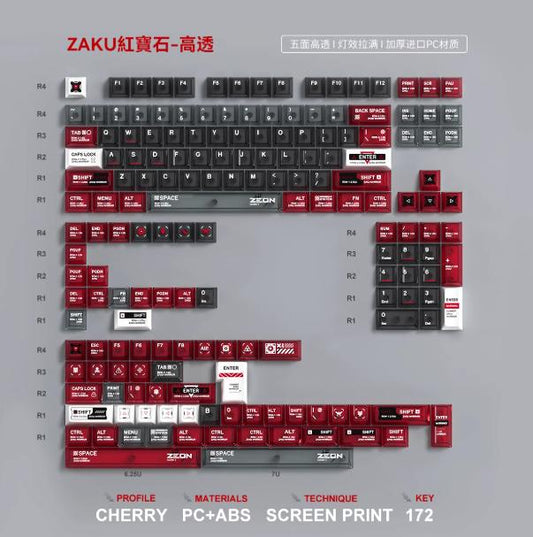 Titan Nation Zaku Gundam Anime Keycaps Cherry Profile Dyesub PC + ABS Keycap 172-Keys
