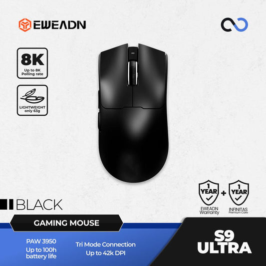 EWEADN S9 ULTRA 8K Wireless Light Weight PAW3950 ULTRA Gaming Mouse Viper V3 Shape